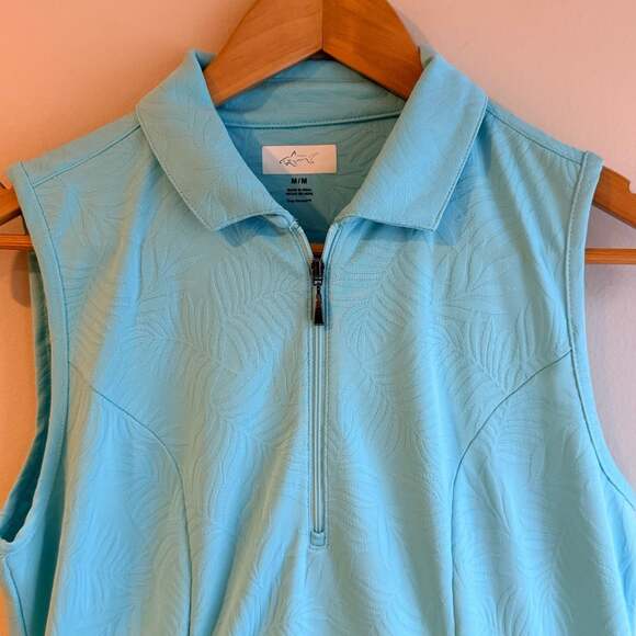 Greg Norman Women's Sleeveless Golf Dress Aqua Blue Leaf Quarter Zip Size M - Picture 3 of 10